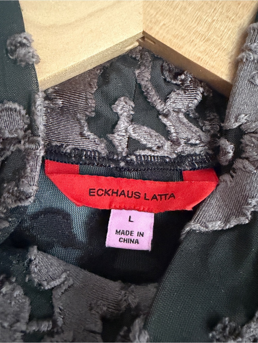 Eckhaus Latta Floral Burnout Mock Neck Long Sleeve Top - Black and Taupe - Picture 4 of 5